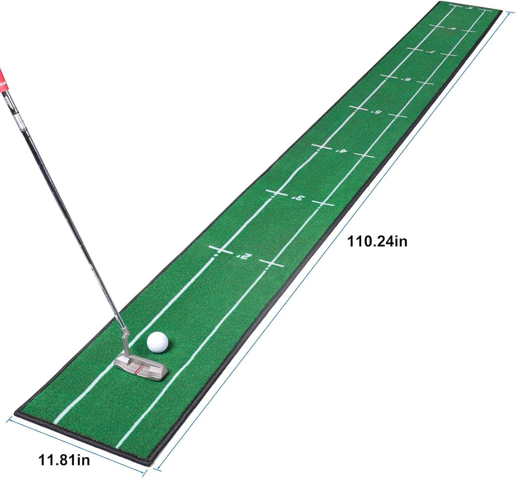 Golf Putting Mat Indoor & Outdoor Professional Practice Putting Green Mat with Distance Marker Anti Slip Backing Golf Accessories Portable Training Matt